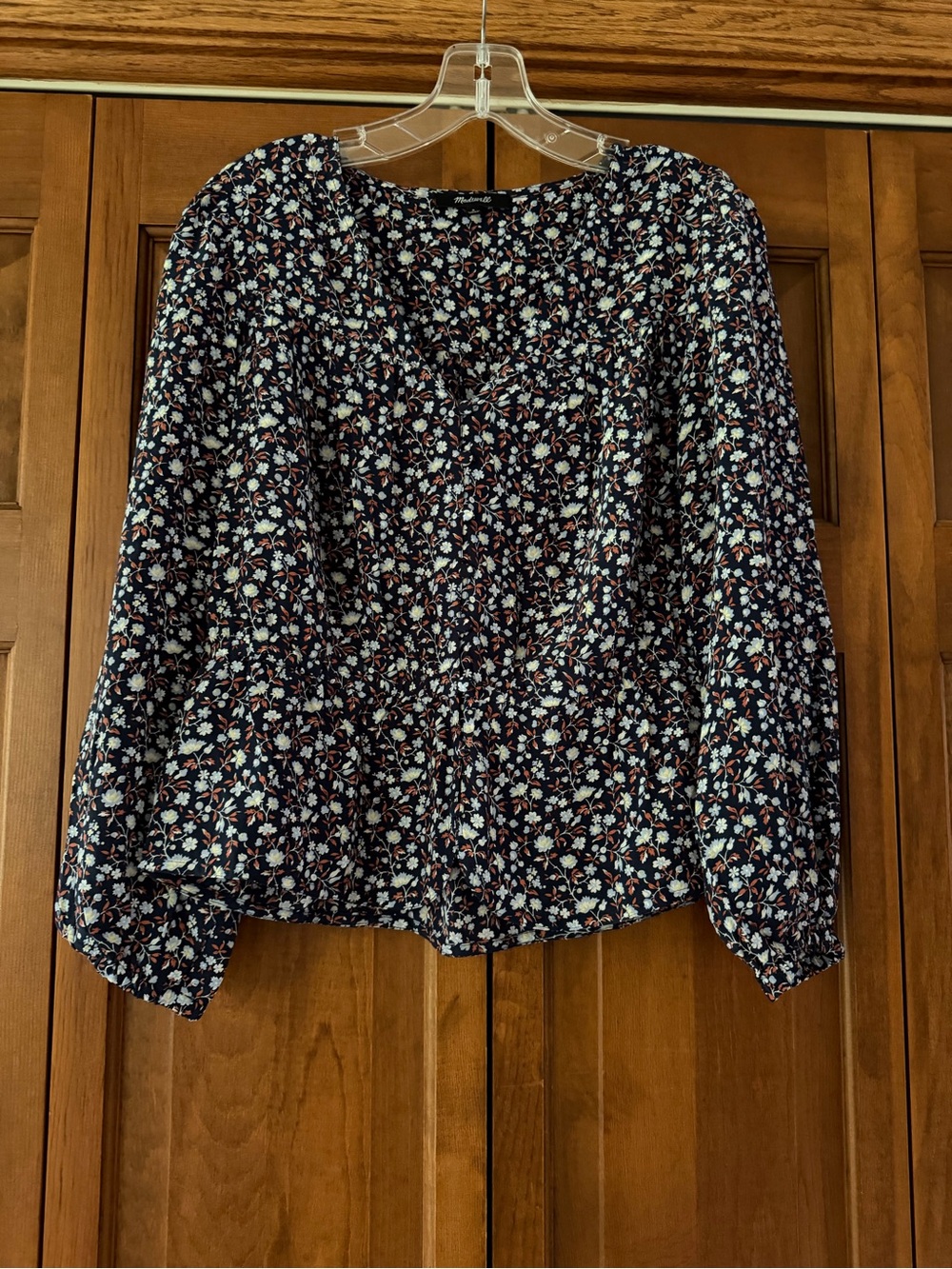 Floral Long-Sleeve Blouse - Navy